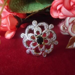 Black stone Flower Design AD Ring